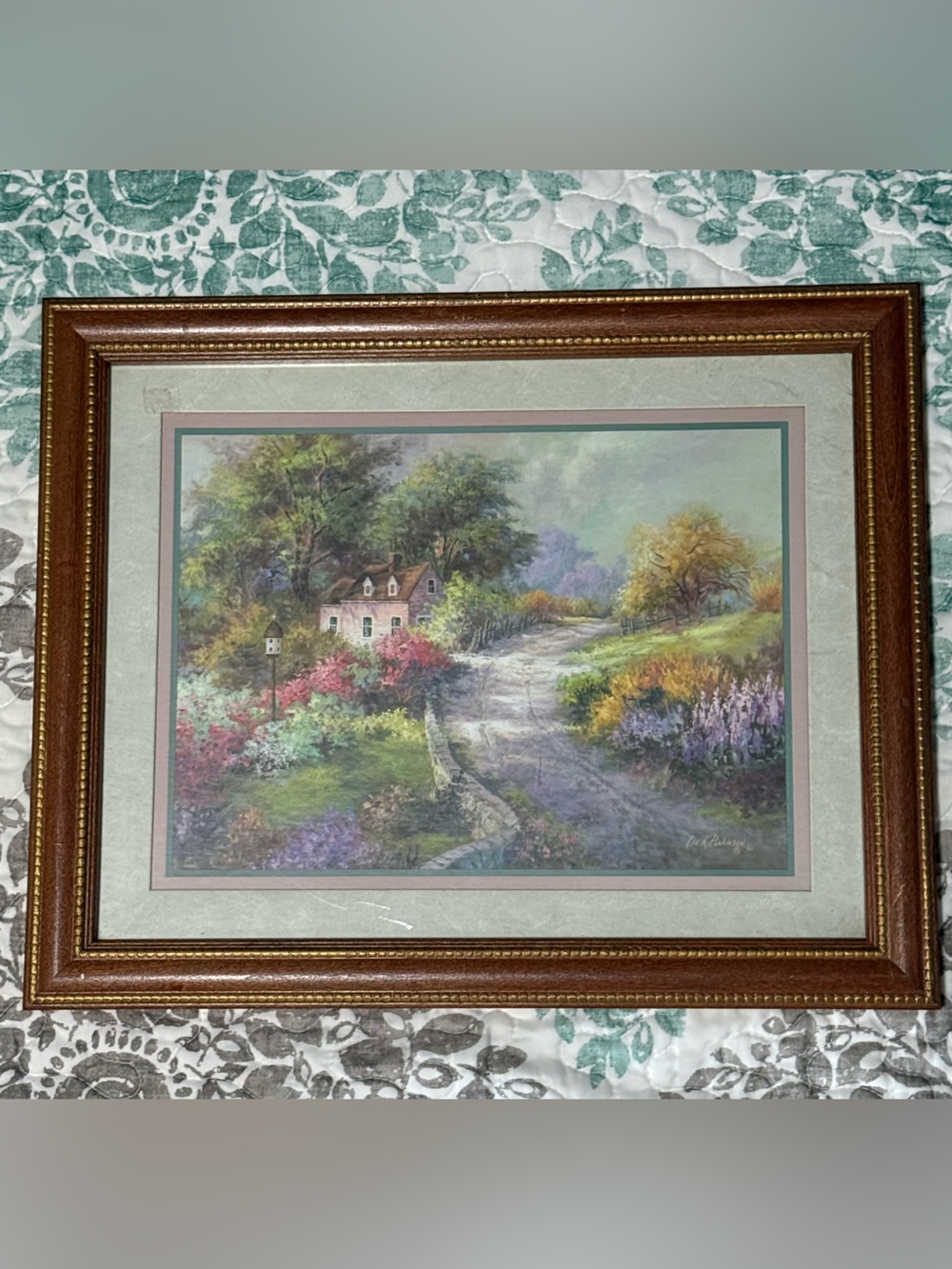 Lee K Parkinson Picture Print Matted Framed Cottage Woods Forest Path 1990